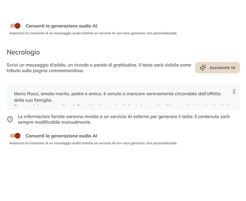 Interfaccia sintesi vocale con controlli audio